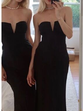 12th Tribe Strapless Black V-Notch Maxi Dress